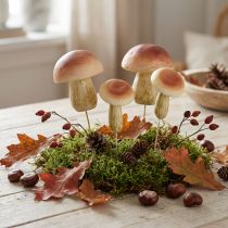 Prodotto Funghi decorativi su bastoncini piccoli e grandi marroni H10/11,5 cm 8 pezzi