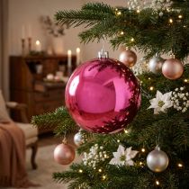 Prodotto Palla di Natale in plastica grande per albero di Natale rosa Ø14cm