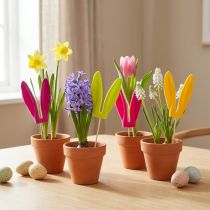 Prodotto Decorazione pasquale con orecchie da coniglio floccate su un bastoncino come fiori d'atmosfera, 31 cm, 4 pezzi
