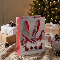 Prodotto Sacchetto regalo con manici, design gnomo, rosso, grigio, bianco, 24×18×8 cm, 4 pezzi