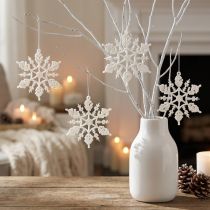 Prodotto Decorazione fiocco di neve cristalli di ghiaccio glitter bianchi 10 cm 12 pz