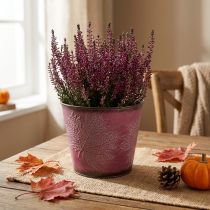 Prodotto Portavasi con decoro a foglia, decoro autunnale, fioriera in metallo rosso vino Ø16,5 cm H14,5 cm