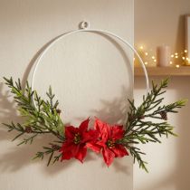 Prodotto Corona decorativa poinsettia e rami di conifere artificialmente Ø30cm
