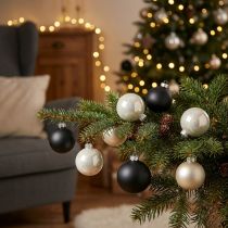 Prodotto Palla di Natale, ciondolo per albero di Natale, decorazione per albero nero/argento/madreperla H6,5cm Ø6cm vero vetro 24 pz