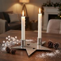 Prodotto Stella decorazione candela, decorazione in metallo, portacandele per 2 candele coniche argento, aspetto antico 23cm × 22cm