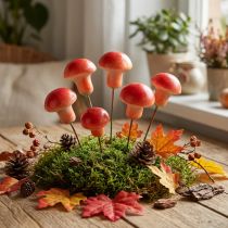Prodotto Funghi decorativi su filo, rossi, decorazione autunnale, da incollare, 7 cm, 24 pezzi