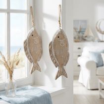 Prodotto Appendino decorativo in legno a forma di pesce, 21 cm, 2 pezzi