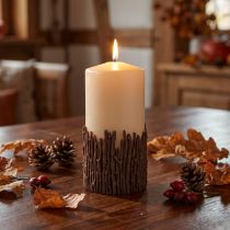 Prodotto Candela rustica a colonna con rami, beige, 150x70mm, candela decorativa
