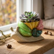 Prodotto Vaso decorativo a forma di lumaca, vaso per fiori in ceramica, colorato, 19×8,5×11 cm