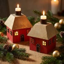 Prodotto Portacandele Casa di Natale in legno rosso 9×9×11 cm 2 pz