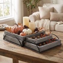 Prodotto Set versatile di vassoi in legno grigio – Misure assortite – Elegante soluzione per conservare e servire – Set da 3