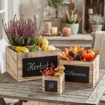 Prodotto Scatole rustiche in legno con superficie lavagna – naturali e nere, varie dimensioni – soluzione organizzativa versatile – set da 3