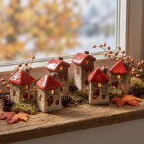 Prodotto Casa in ceramica con finestra rossa sul tetto e cuore - 6 cm - Decorazione idilliaca per la casa e il giardino - 6 pz