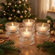 Prodotto Portacandele in vetro rigato decorativo trasparente Ø9cm H7cm 4 pz