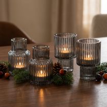 Prodotto Portacandele in vetro grigio, per lumini, altezza 8 cm, confezione da 4 pezzi