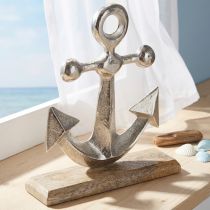 Prodotto Decorazione Ancora in Metallo su Base in Legno Argento Naturale H21cm