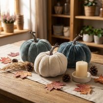 Prodotto Decorazione zucca autunno beige grigio floccato H11cm Ø12cm 3 pz