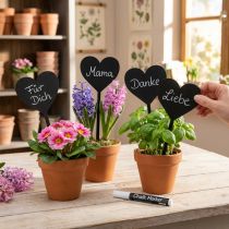 Prodotto Pali di legno a forma di cuore per fiori, pali decorativi a forma di cuore, 9 cm, set da 6