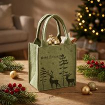 Prodotto Borsa in feltro Merry Christmas piccola con manici Verde 15×10cm