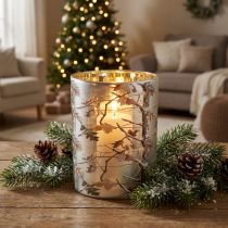 Prodotto Lanterna in vetro con decorazione a ramo, interno dorato, 12 cm