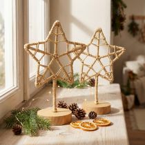 Prodotto Decorazione stella supporto in legno metallo fibra naturale Ø15cm 2pz