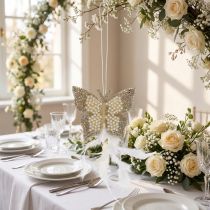 Prodotto Farfalla in feltro da appendere decorazione matrimonio color crema 16cm