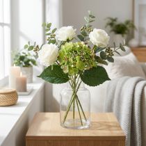Prodotto Ortensia artificiale, decorazione floreale, fiore di seta verde L44cm
