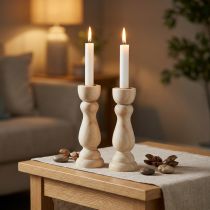 Prodotto Portacandele in legno da tavolo decorazione per candele coniche H17cm 2 pz