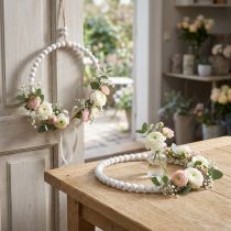 Prodotto Anello decorativo in legno Shabby Chic bianco Ø19cm, matrimonio, primavera, decorazione per porta, set da 4