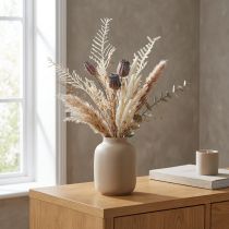 Prodotto Baccelli di semi di papavero, fiori secchi decorativi, felce artificiale, crema, 63 cm – Decorazione elegante per la casa e il matrimonio