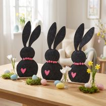 Prodotto Decorazione da tavolo Decorazione coniglietto pasquale in feltro nero con cuore 45 cm 3 pz