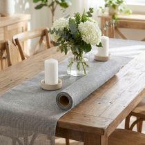 Prodotto Runner da tavolo grigio con iuta, tessuto decorativo 29×450 cm - Elegante runner da tavolo per la decorazione della tavola festiva