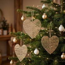 Prodotto Cuore decorativo in iuta naturale per decorazioni natalizie da appendere 20 cm 4 pz