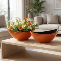 Prodotto Ciotola moderna a forma di barca in arancione – 39 cm – Versatile, ideale per decorazione e piante – 2 pezzi