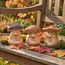 Prodotto Figure di funghi felici con facce - varie tonalità di marrone, 6,5 cm - decorazione divertente per il giardino e la casa - 3 pezzi