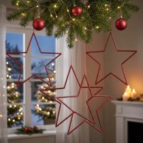Prodotto Grandi stelle decorative natalizie rosse con brillantini da appendere, 24 cm, set da 6