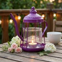 Prodotto Porta tealight lanterna in vetro teiera rosa Ø15cm H26cm