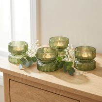 Prodotto Portacandele in vetro, decorativi, scanalati, verdi, Ø9cm, H7cm, 4 pezzi