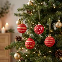 Prodotto Palline di Natale rosse da appendere in cartapesta, 5,5 cm, set da 4