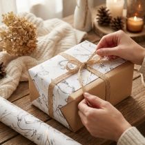 Prodotto Carta da regalo animali bianco grigio oro autunno inverno 200cm