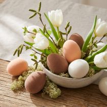 Prodotto Uova di Pasqua piccole floccate pesca marrone bianco H4cm 15 pezzi