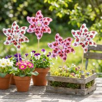 Prodotto Mini Mulino a Vento Coccinella Decorazione Bianco Lilla Ø8cm 12 Pz