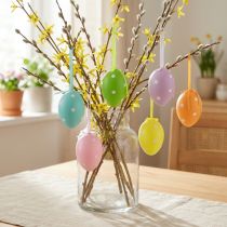 Prodotto Uova di Pasqua appese uova di plastica con pois 8x11,5 cm 6 pz