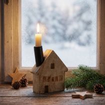 Prodotto Portacandele decorativo a forma di casa in legno, nero, 10,5×3,5×13 cm