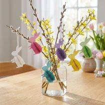 Prodotto Coniglietti pasquali nido d'ape in piedi da appendere colorati 5×3×8 cm 6pz