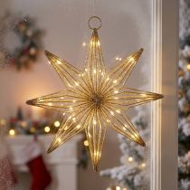 Prodotto Stella decorativa a LED in filo metallico, da appendere, 20 LED, luce bianca calda, per interni, 22 cm