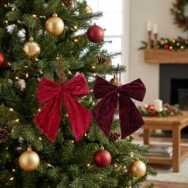 Prodotto Fiocco in velluto a coste rosso per decorazioni natalizie da appendere, 24 cm, 2 pezzi
