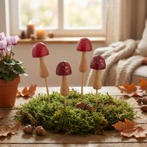 Prodotto Paletti decorativi a forma di fiore e fungo, in legno, rossi, Ø2,5 cm, 8 pezzi