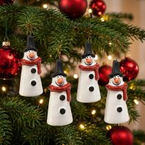 Prodotto Decorazione da appendere a forma di pupazzo di neve allegro – Bianco con sciarpa rossa e cappello nero, 7,5 cm – Perfetto per alberi di Natale festivi – 6 pezzi