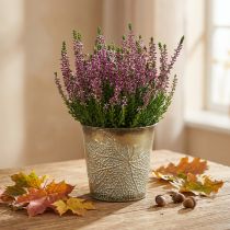 Prodotto Fioriera per l'autunno, vaso in metallo con decoro a foglia, fioriera dorata Ø10cm H10cm